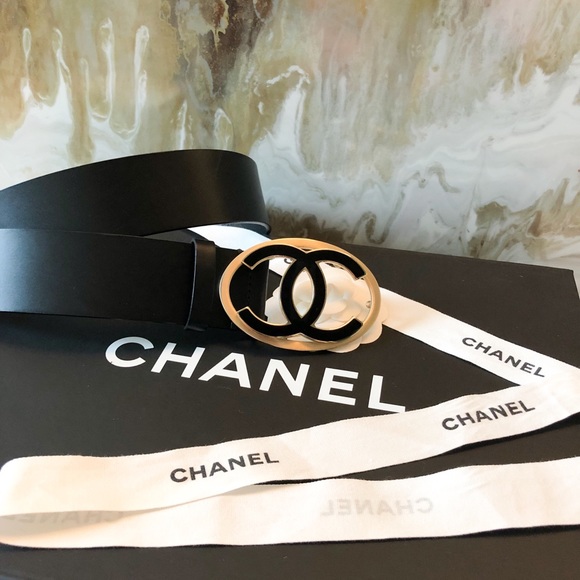 Chanel Black Leather CC Two Tone Logo Belt 85 - Picture 6 of 7